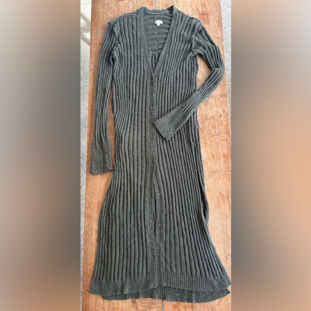 LOW START - ANTHROPOLOGIE Pilcro Duster Women’s Medium Olive Long Sweater - Picture 7 of 11